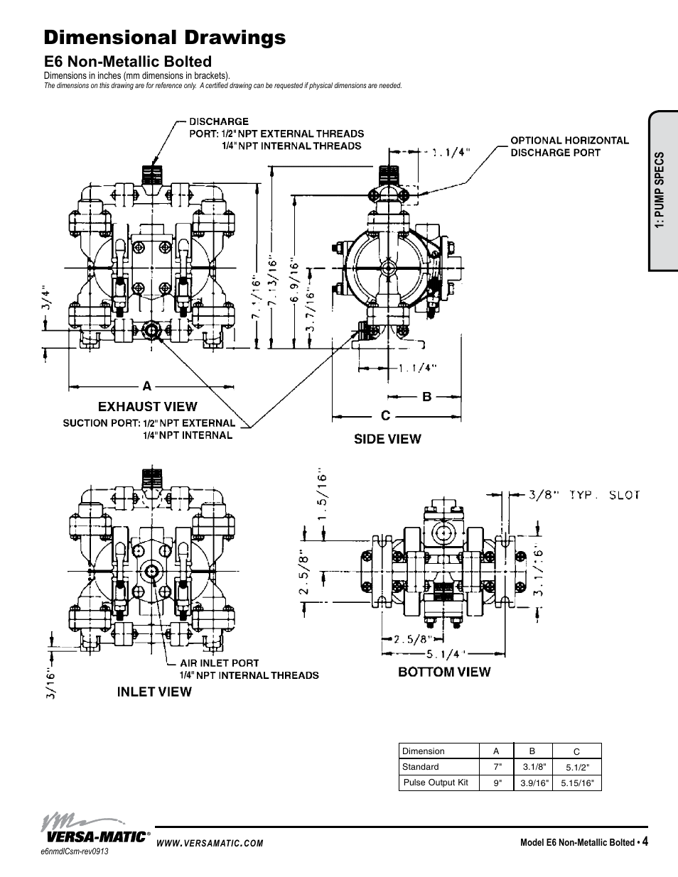 Dimensions: e6 non-metallic, Dimensional drawings, E6 non-metallic bolted | Versa-Matic 1/4 Elima-Matic Bolted Plastic (E6) User Manual | Page 7 / 15