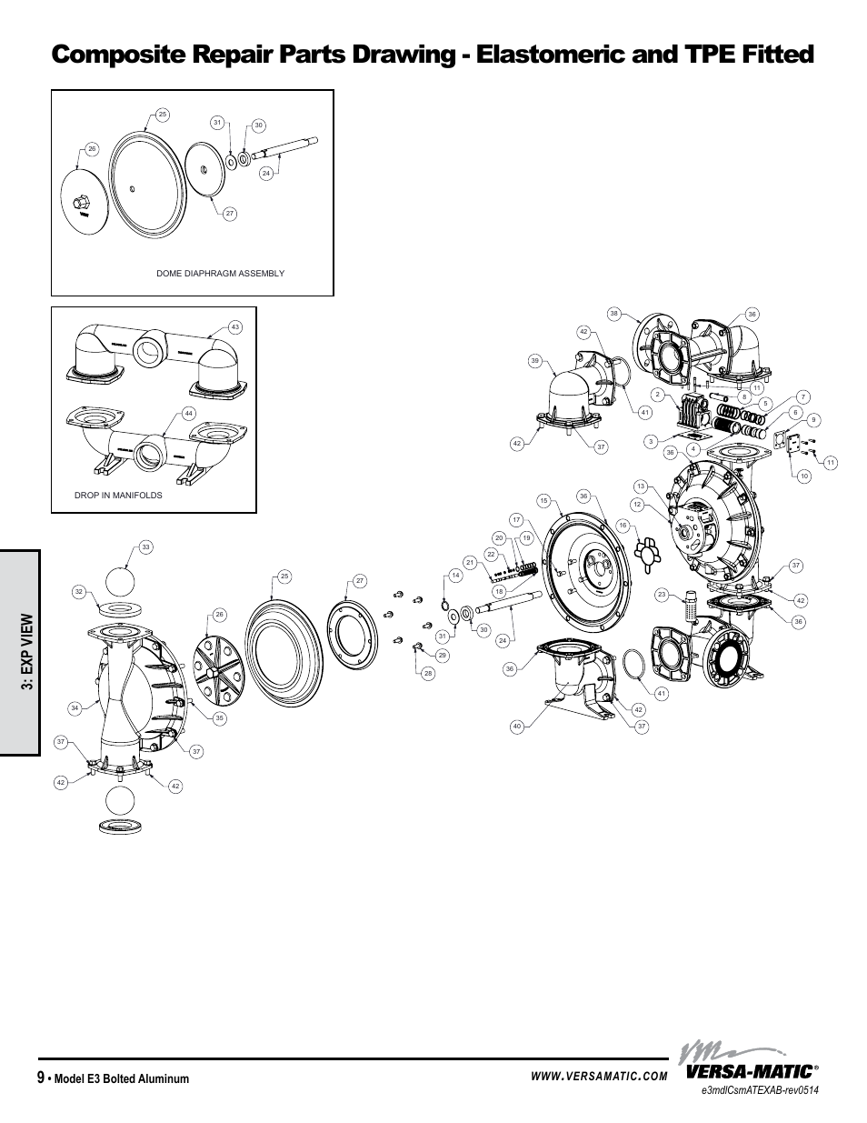 General model specific, Exp view, Model e3 bolted aluminum | Versamatic | Versa-Matic 3 Elima-Matic Bolted Aluminum - ATEX (E3) User Manual | Page 12 / 17