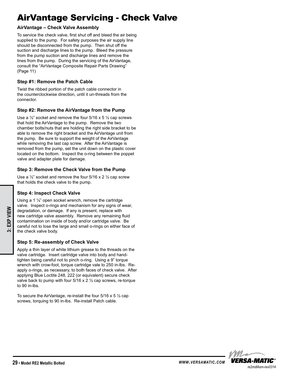 Airvantage servicing - check valve | Versa-Matic 2 Bolted Metallic Ball Valve Pumps (RE2) User Manual | Page 32 / 33