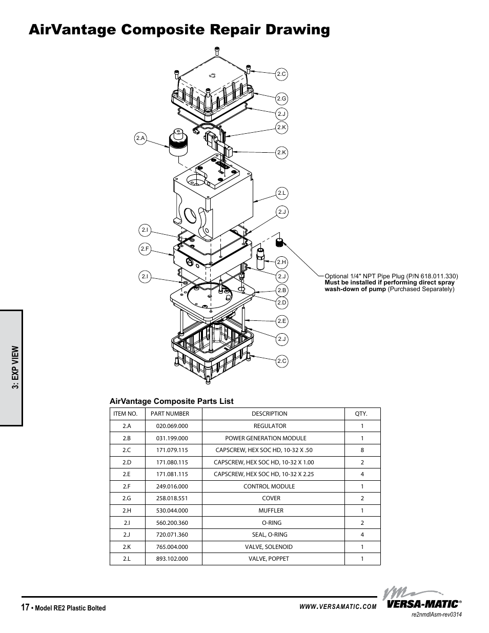 Airvantage composite repair drawing, Exp view | Versa-Matic 2 Bolted Plastic Ball Valve Pumps (RE2P) User Manual | Page 20 / 27
