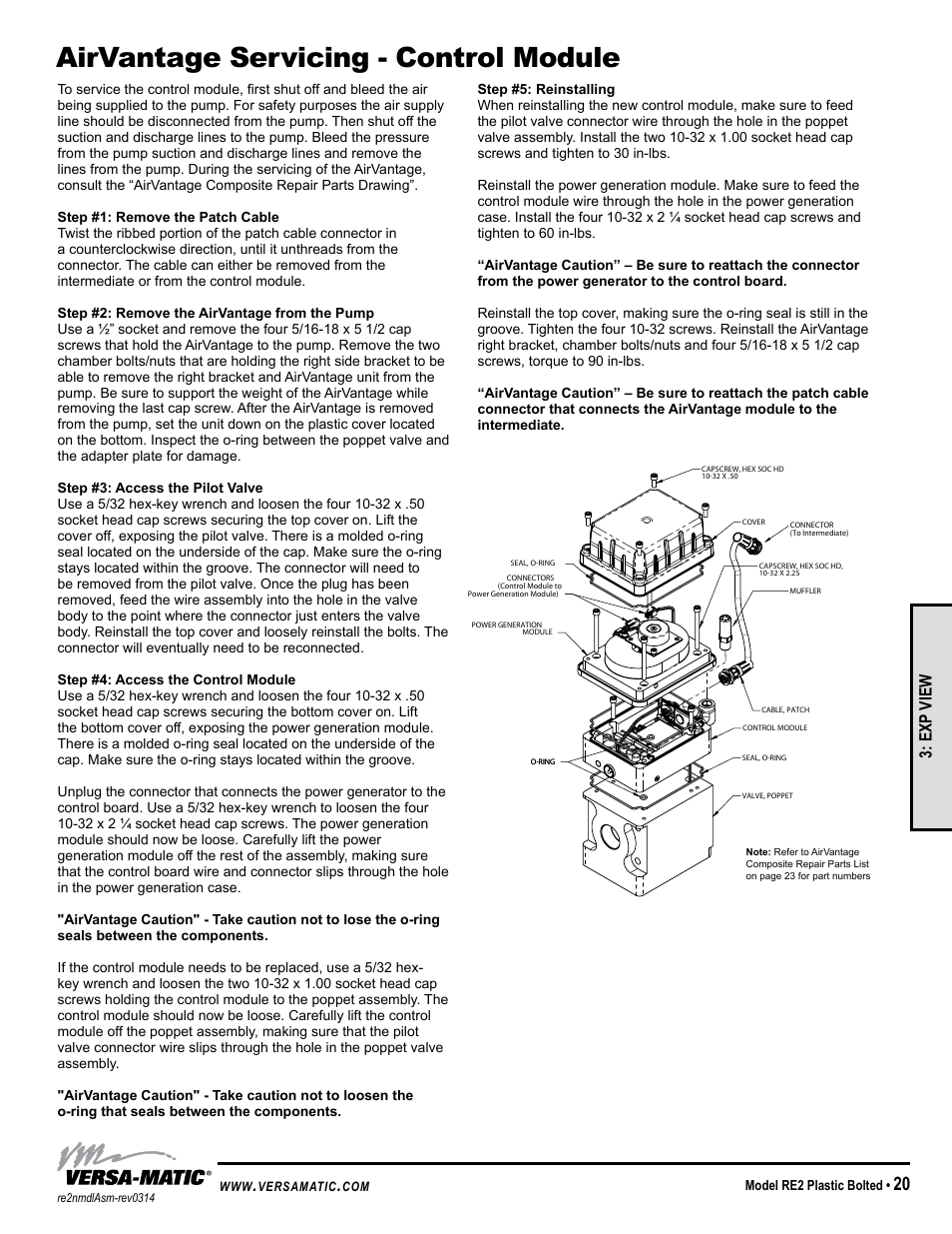 Airvantage servicing - control module, Exp view | Versa-Matic 2 Bolted Plastic Ball Valve Pumps (RE2P) User Manual | Page 23 / 27