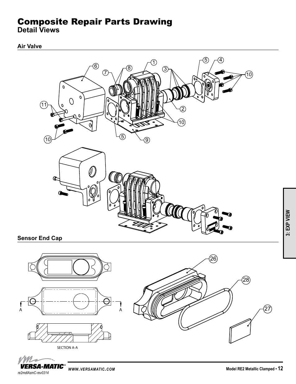 Idex aodd, Composite repair parts drawing, Detail views | Detail 5, Air valve sensor end cap | Versa-Matic 2 Clamped Metallic Ball Valve Pumps (RE2) User Manual | Page 15 / 28