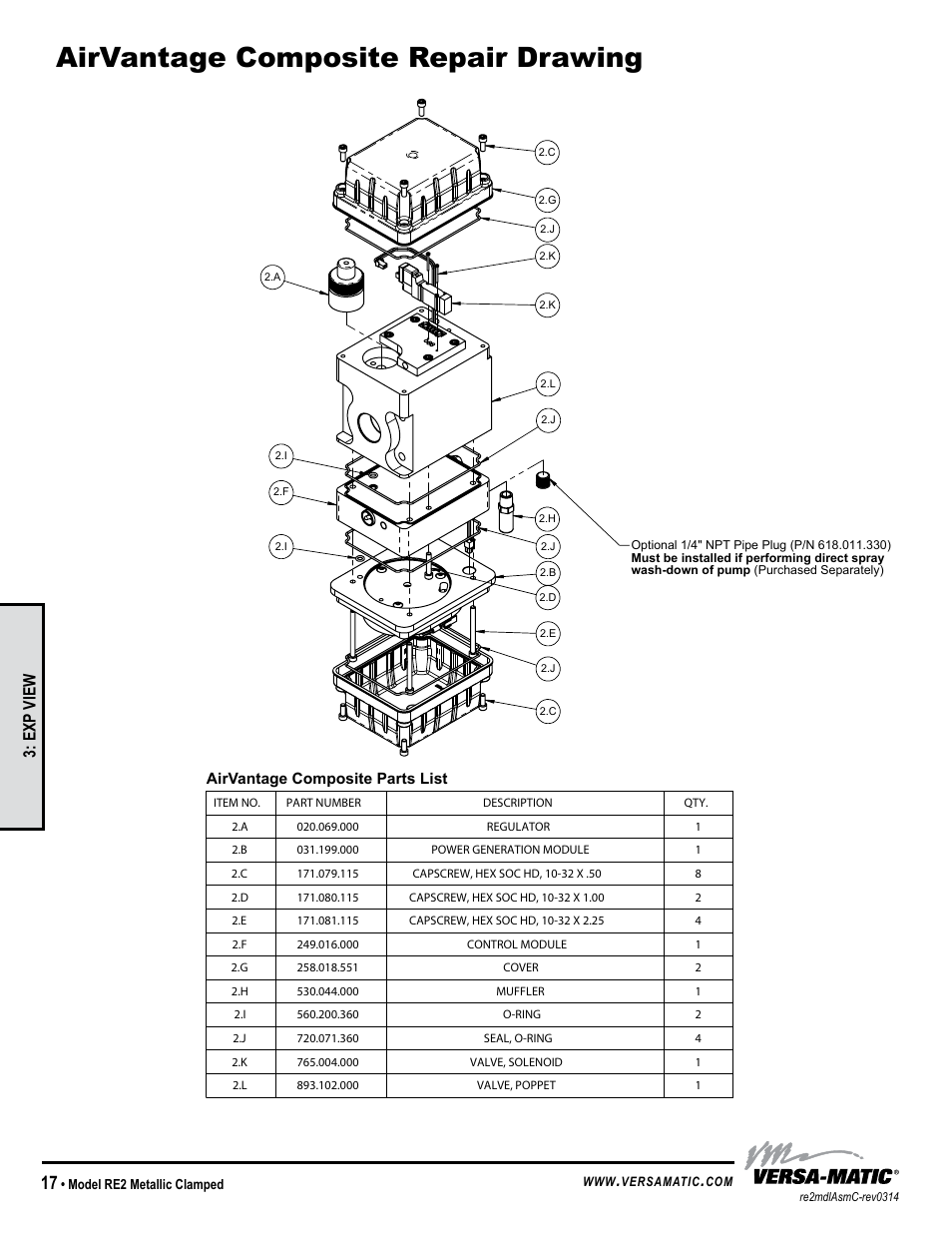 Airvantage composite repair drawing, Exp view | Versa-Matic 2 Clamped Metallic Ball Valve Pumps (RE2) User Manual | Page 20 / 28
