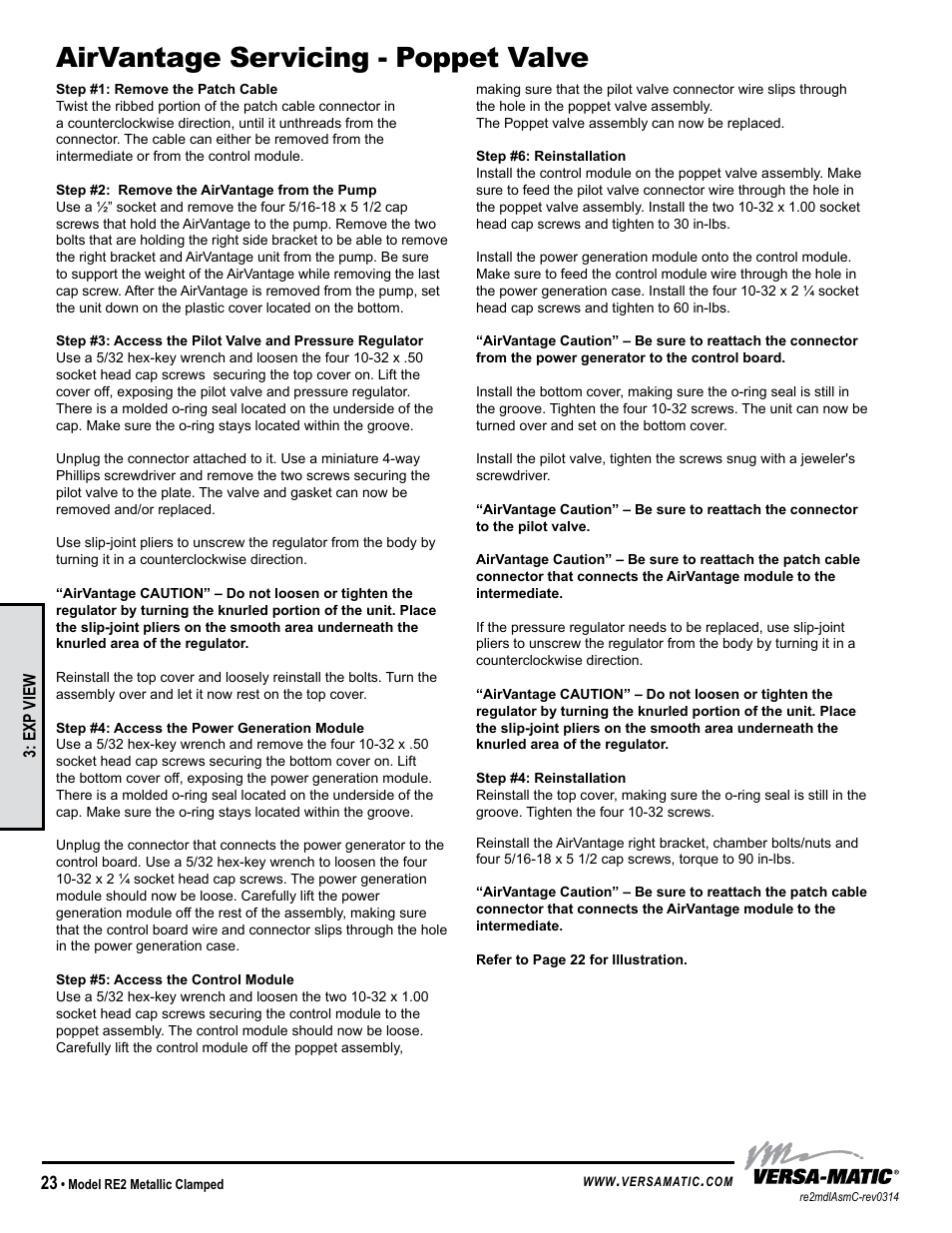 Airvantage servicing - poppet valve | Versa-Matic 2 Clamped Metallic Ball Valve Pumps (RE2) User Manual | Page 26 / 28