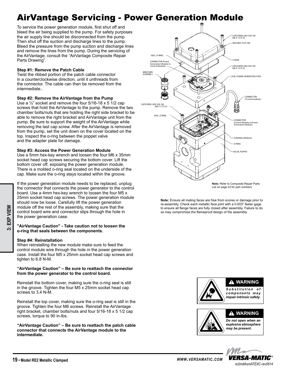 Airvantage servicing - power generation module, Exp view | Versa-Matic 2 Clamped Metallic Hazardous Service Ball Valve (RE2) User Manual | Page 22 / 30