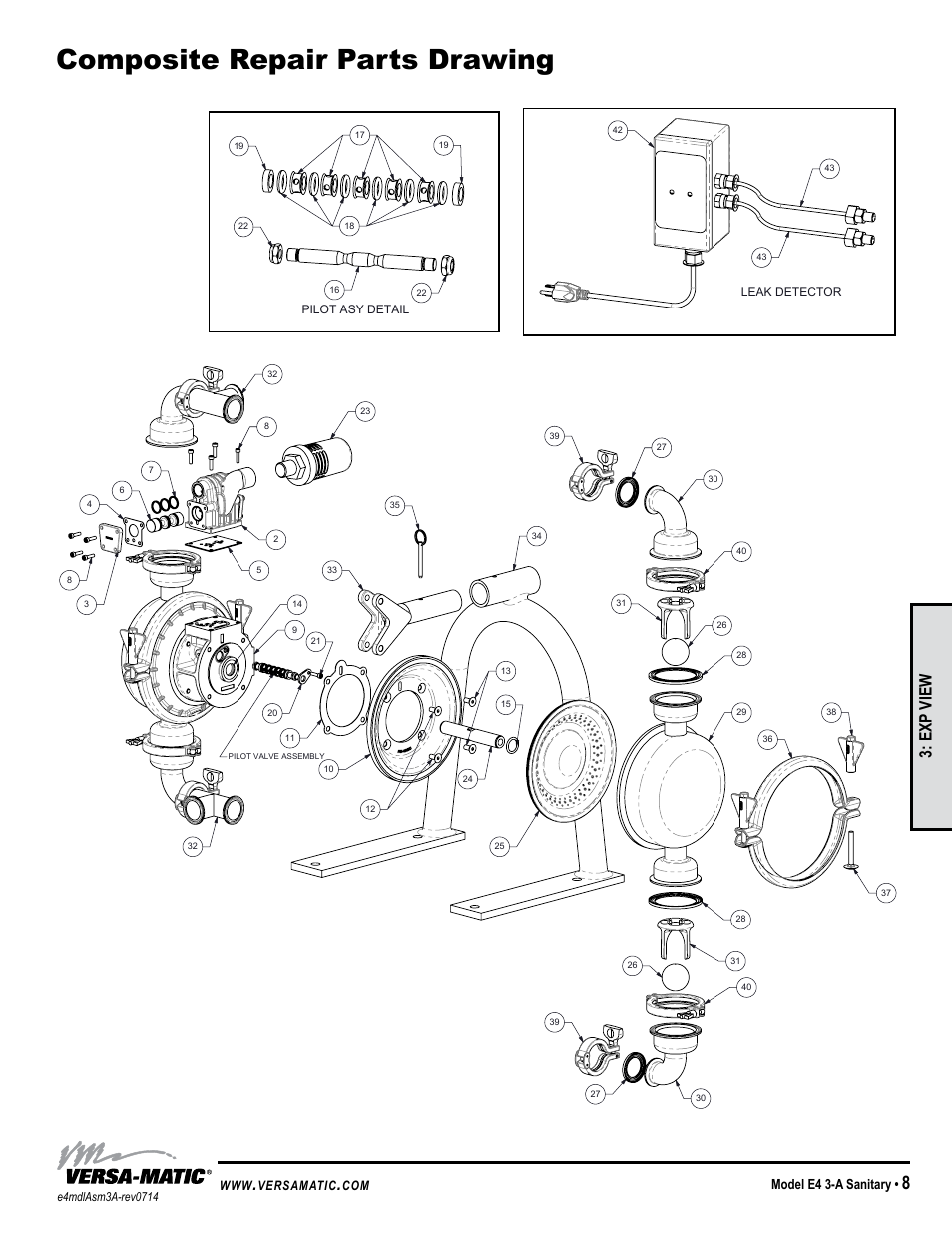 General model specific, Exp view, Model e4 3-a sanitary | Versa-Matic 1 1/2 Elima-Matic 3-A Certified (E4) User Manual | Page 11 / 14