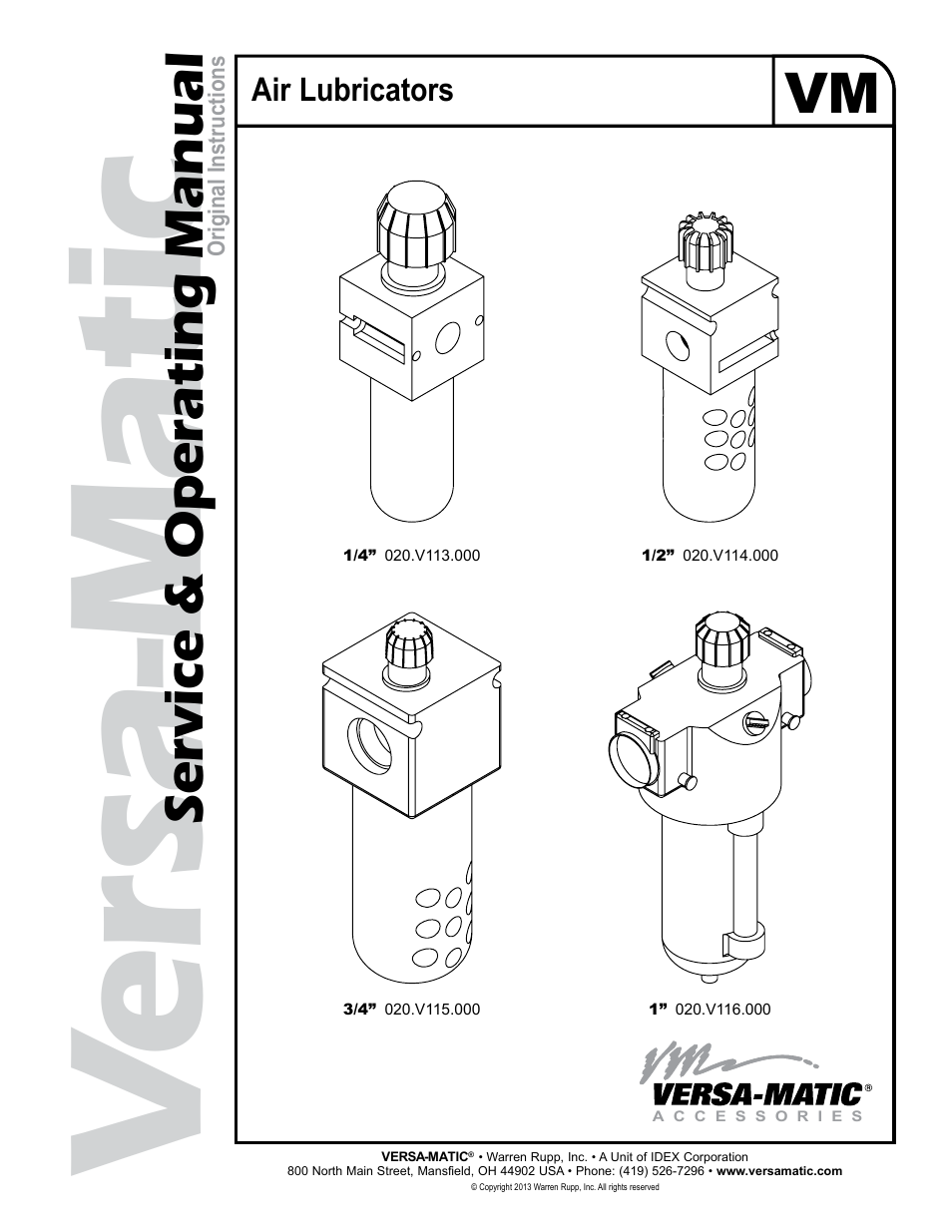 Versa-Matic Air Lubricators User Manual | 2 pages