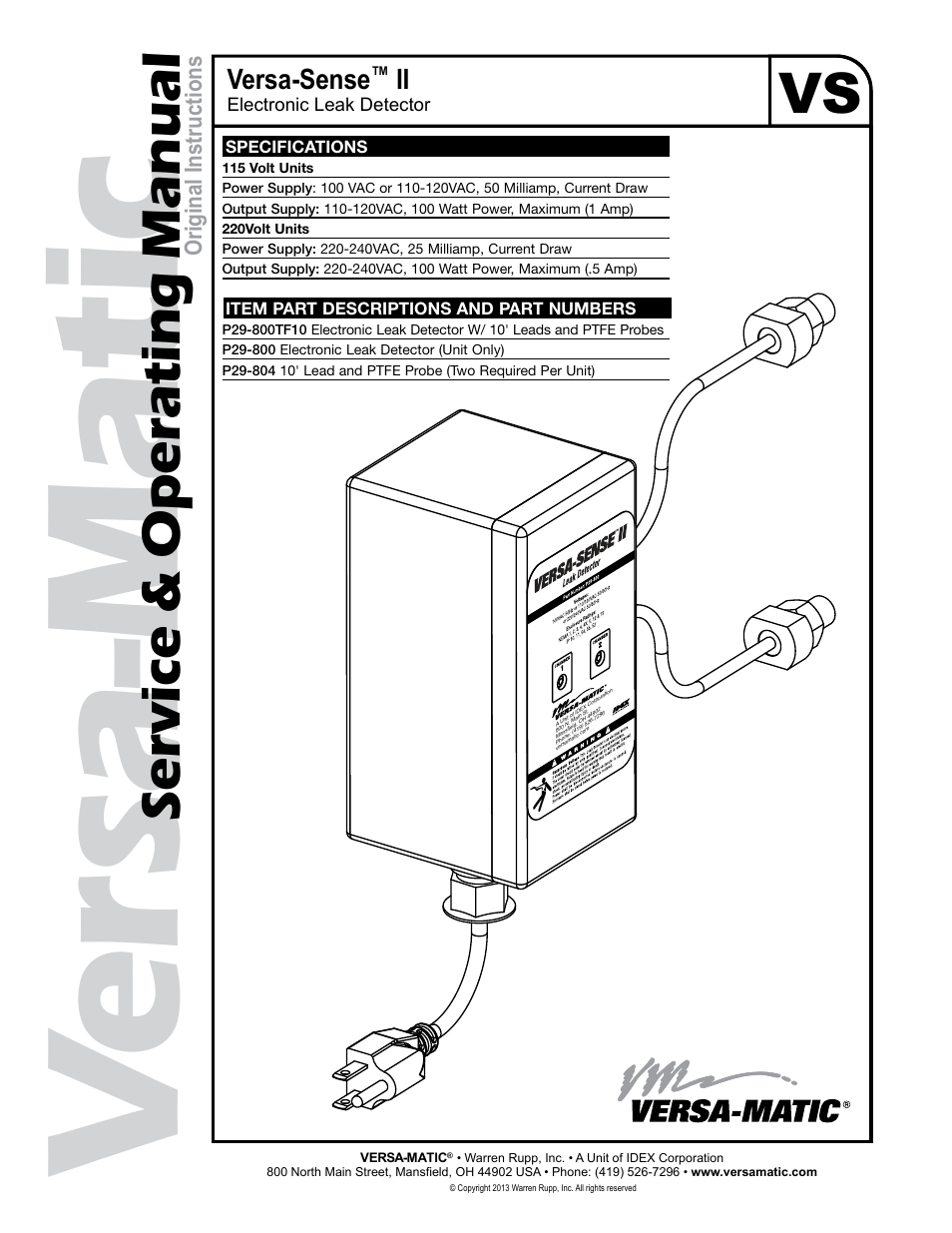 Versa-Matic Versa-Sense II Electronic Leak Detector User Manual | 4 pages