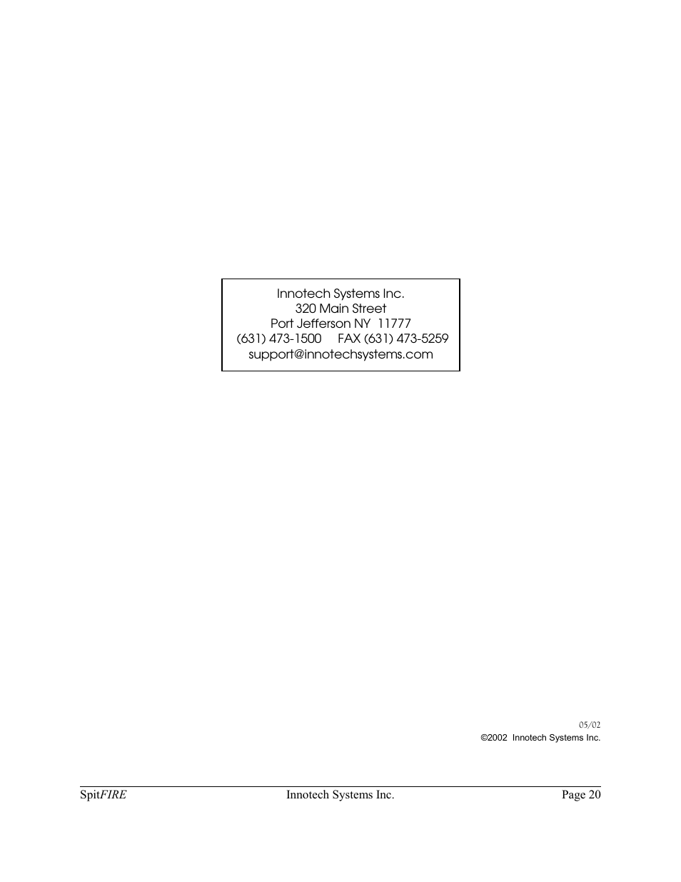 Innotech Systems SpitFIRE II User Manual | Page 20 / 20