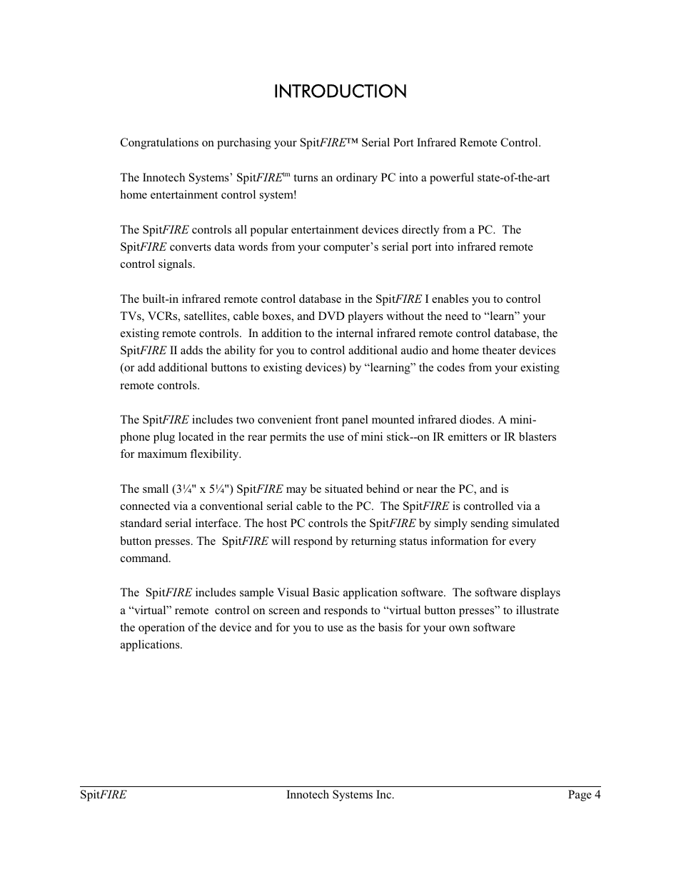 Introduction | Innotech Systems SpitFIRE II User Manual | Page 4 / 20