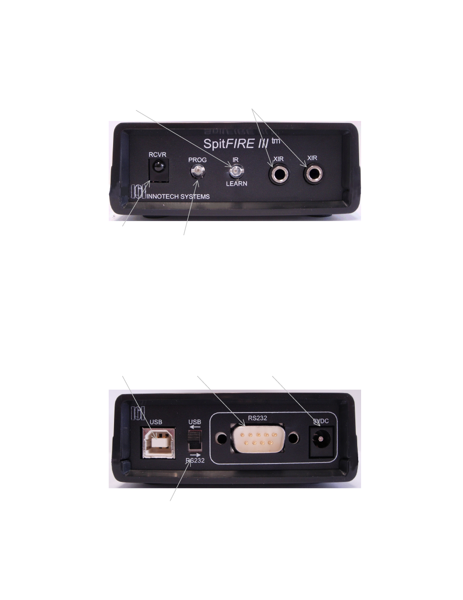 Spitfire --- front panel, Spitfire --- back panel | Innotech Systems SpitFIRE III User Manual | Page 4 / 56