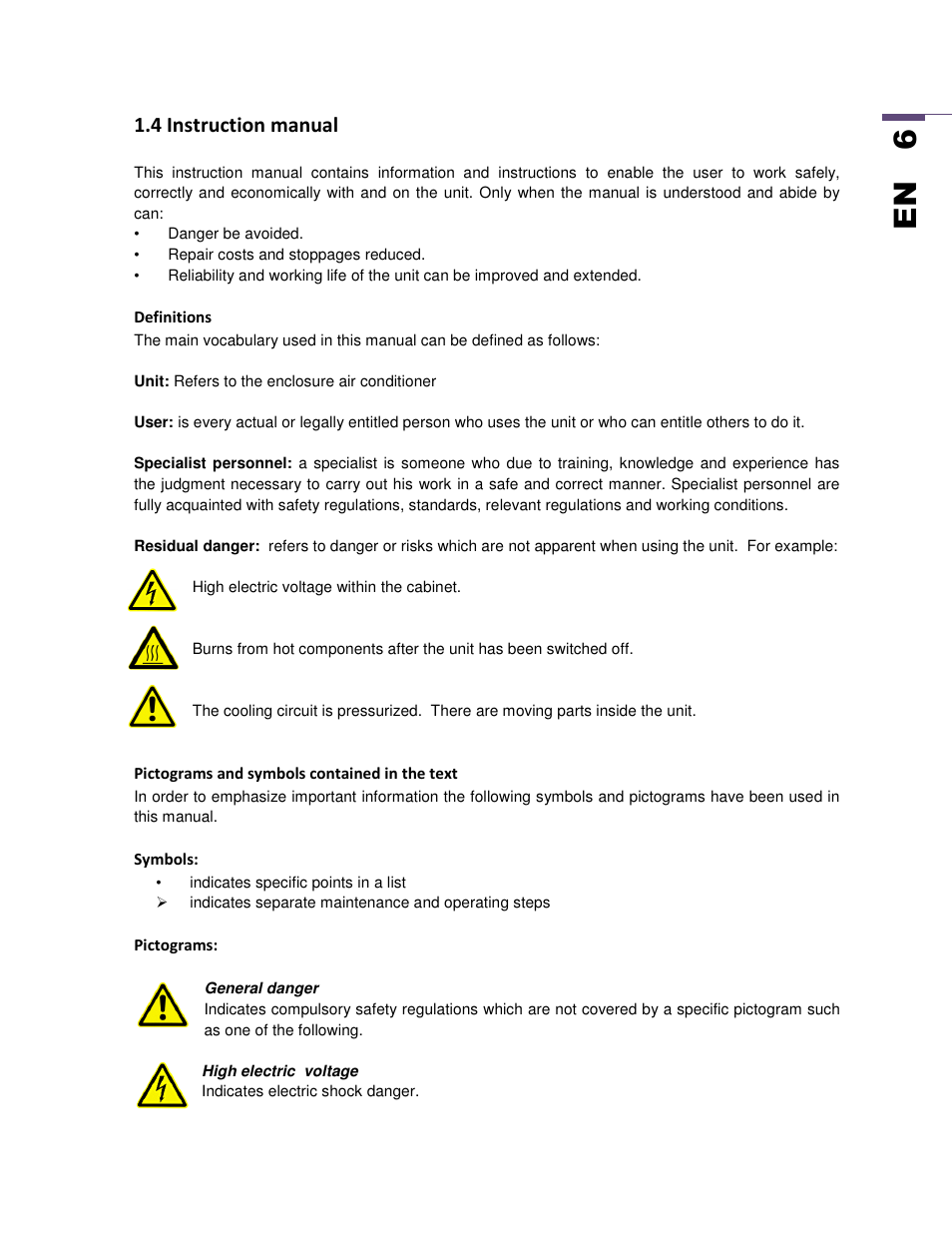 En 6 | SEIFERT Variable Speed Air Conditioner KG 2025-24V User Manual | Page 6 / 24