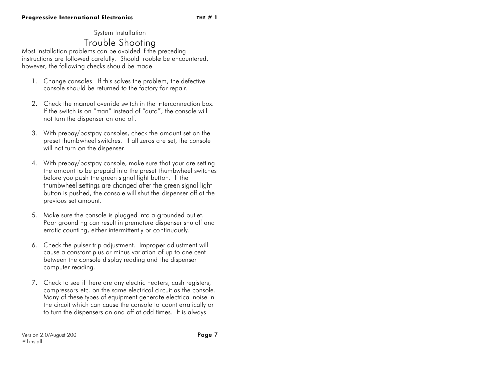 Trouble shooting | Progressive International Electronics #1 User Manual | Page 14 / 19