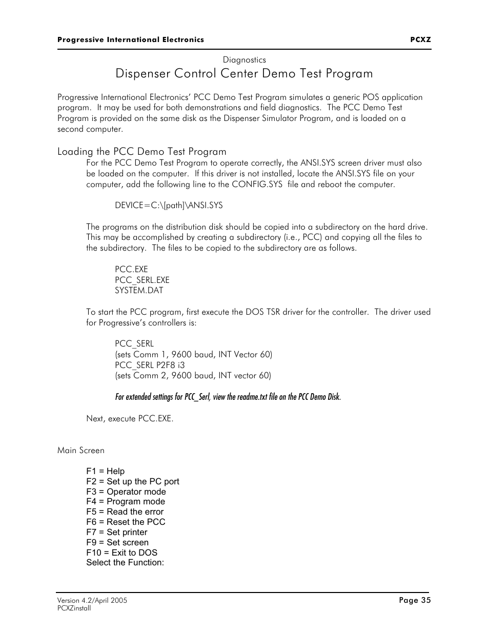 Dispenser control center demo test program | Progressive International Electronics PCXZ User Manual | Page 43 / 55