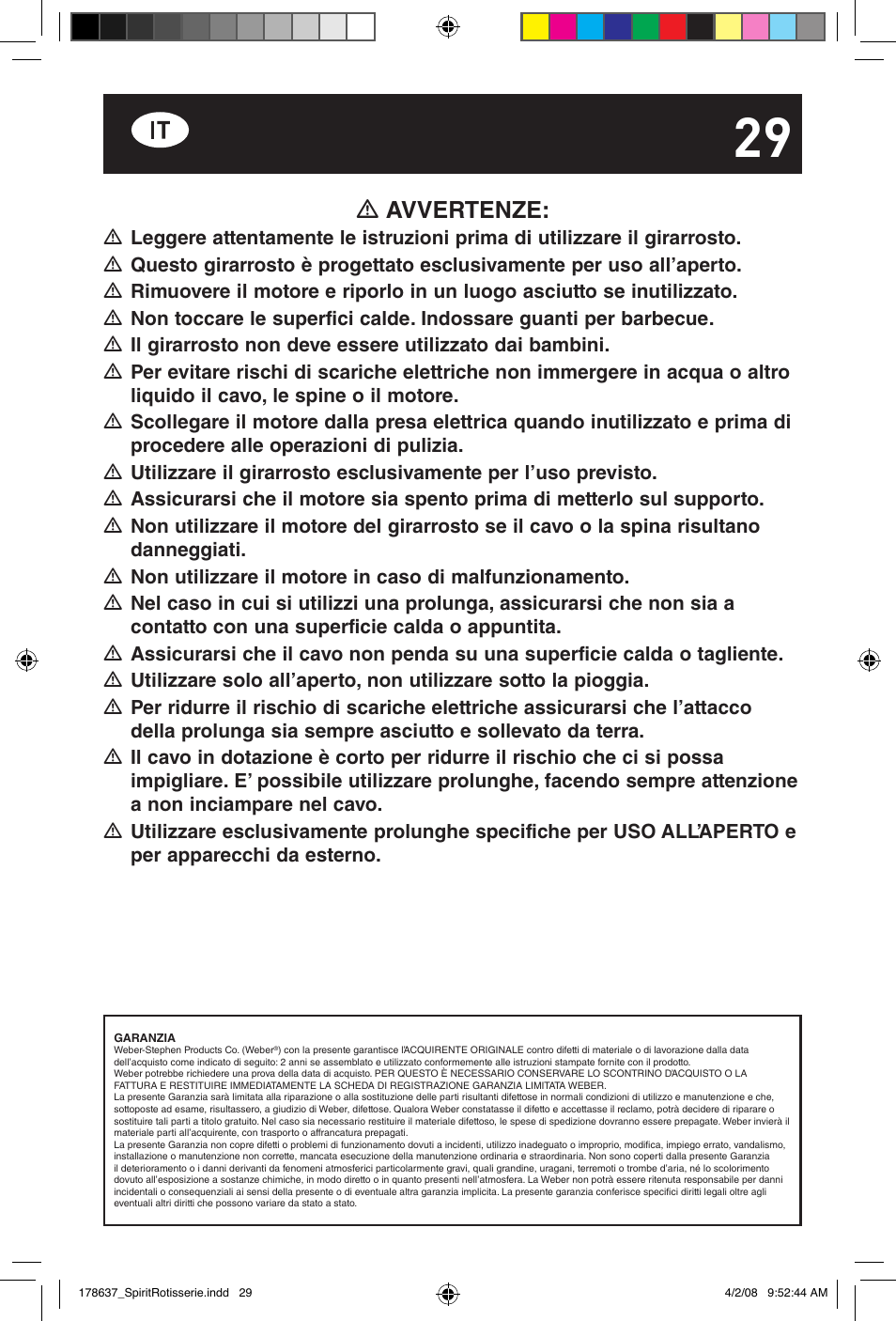 Avvertenze | weber Drehspie? Spirit User Manual | Page 29 / 40