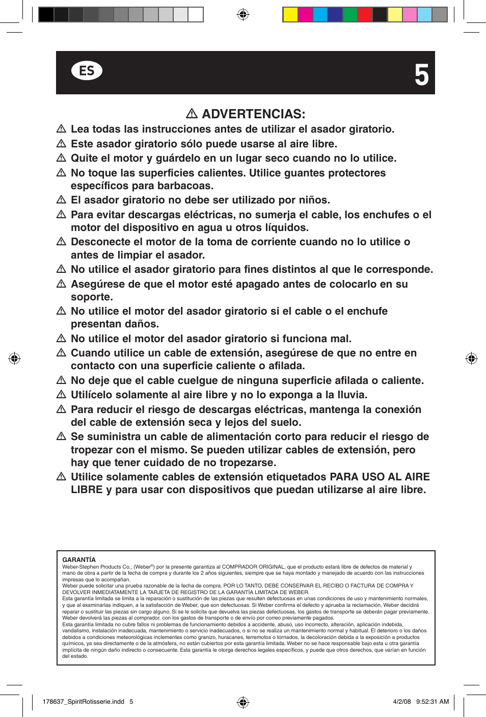 Advertencias | weber Drehspie? Spirit User Manual | Page 5 / 40