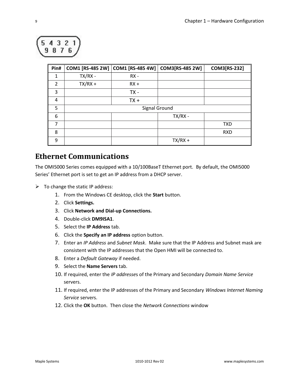 Ethernet communications | Maple Systems OMI5100A-CE User Manual | Page 13 / 38