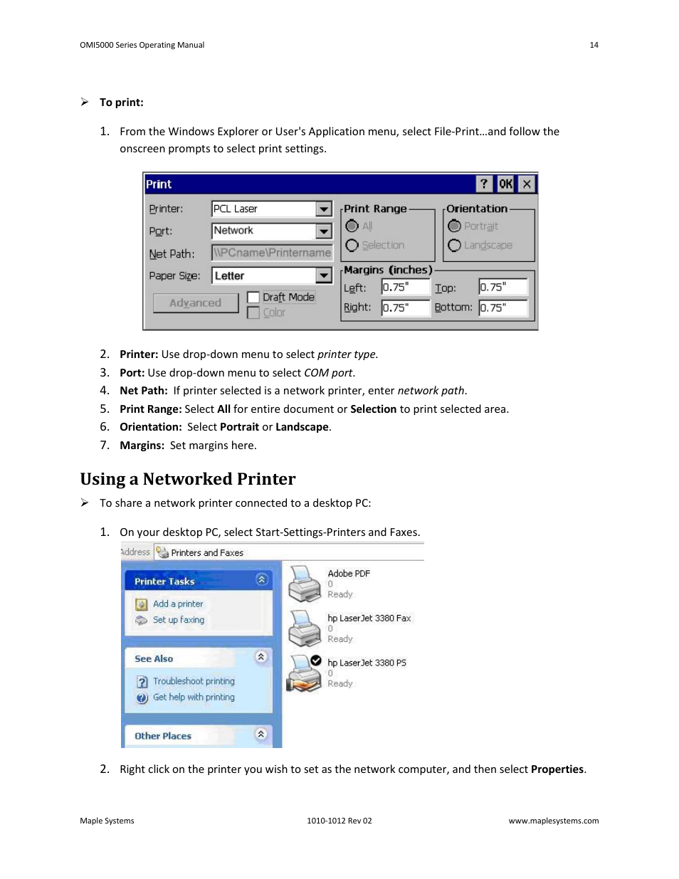 Using a networked printer | Maple Systems OMI5100A-CE User Manual | Page 18 / 38