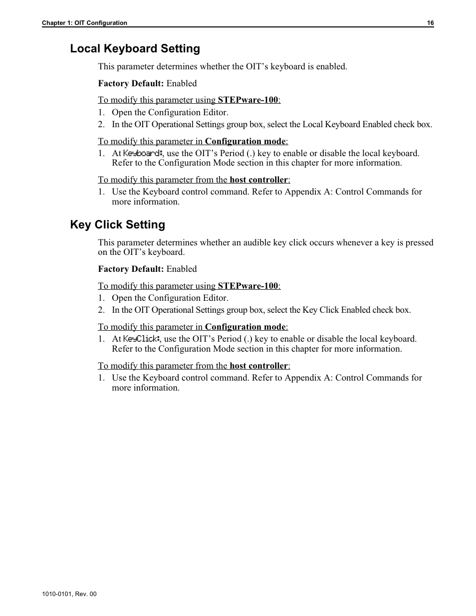 Lo cal key board set ting 16, Key click set ting 16, Key click setting 16 | Local keyboard setting 16, Local keyboard setting, Key click setting | Maple Systems MAP450D User Manual | Page 17 / 46