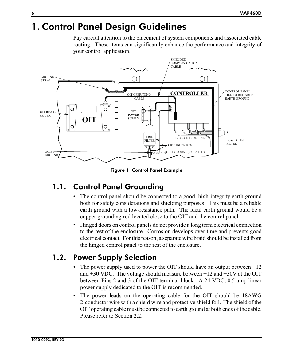 Con trol panel de sign guide lines 6, Con trol panel grounding 6, Power sup ply se lec tion 6 | Control panel design guidelines, Control panel grounding, Power supply selection | Maple Systems MAP460D User Manual | Page 6 / 19