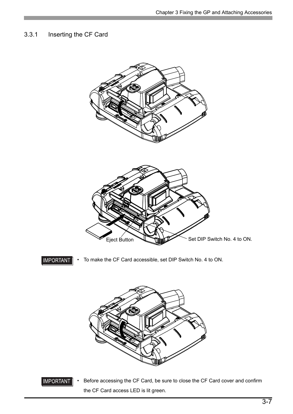 1 inserting the cf card, 1 inserting the cf card -7 | Proface AGP3500 - 10.4 DIO HMI" User Manual | Page 52 / 57