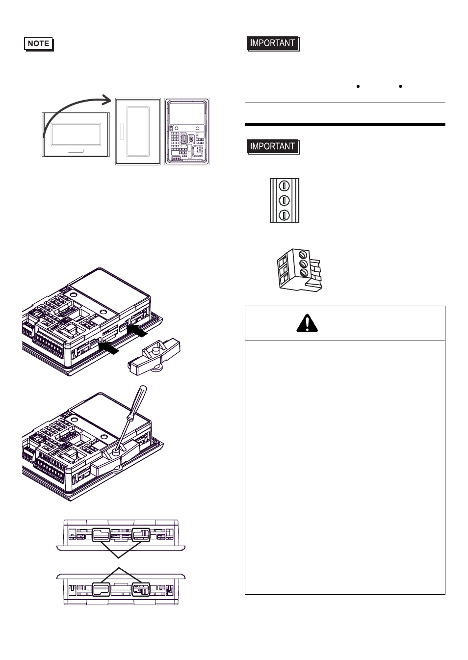 Warning, Wiring | Proface GP4100 - 3.4 Compact HMIs" User Manual | Page 5 / 8