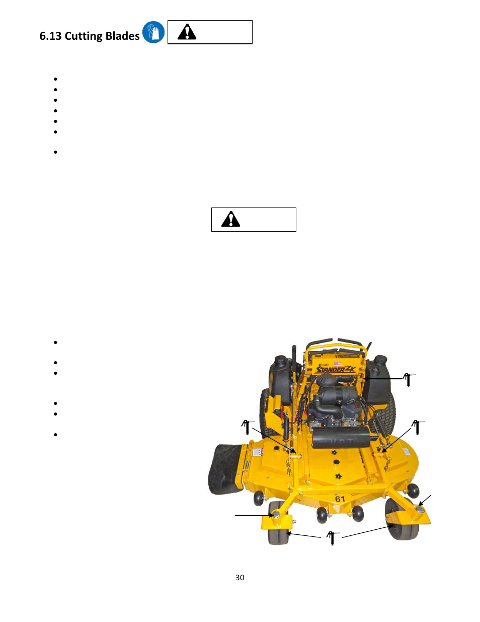 13 cutting blades, 14 transporting, 15 loading and unloading | 16 lubrication | Wright Serial # 55138 and higher User Manual | Page 30 / 40