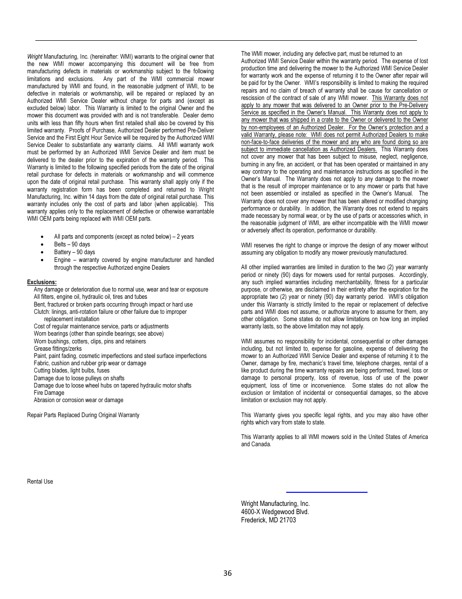 Wright Serial # 55138 and higher User Manual | Page 36 / 40