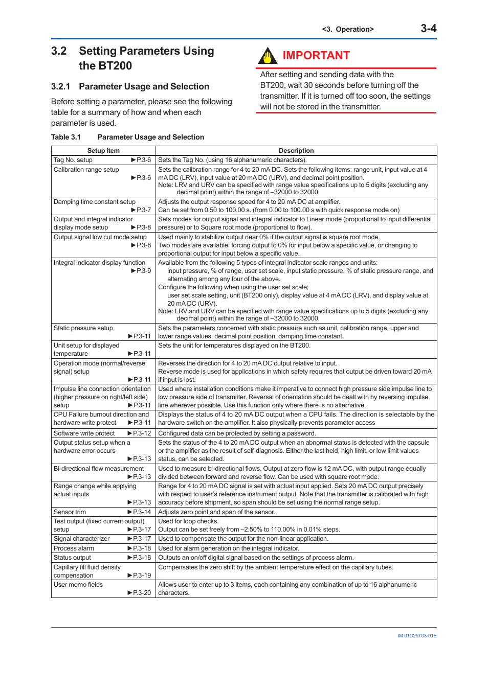 2 setting parameters using the bt200, 1 parameter usage and selection, Setting parameters using the bt200 -4 3.2.1 | Parameter usage and selection -4, Important | Yokogawa EJX115A User Manual | Page 12 / 41
