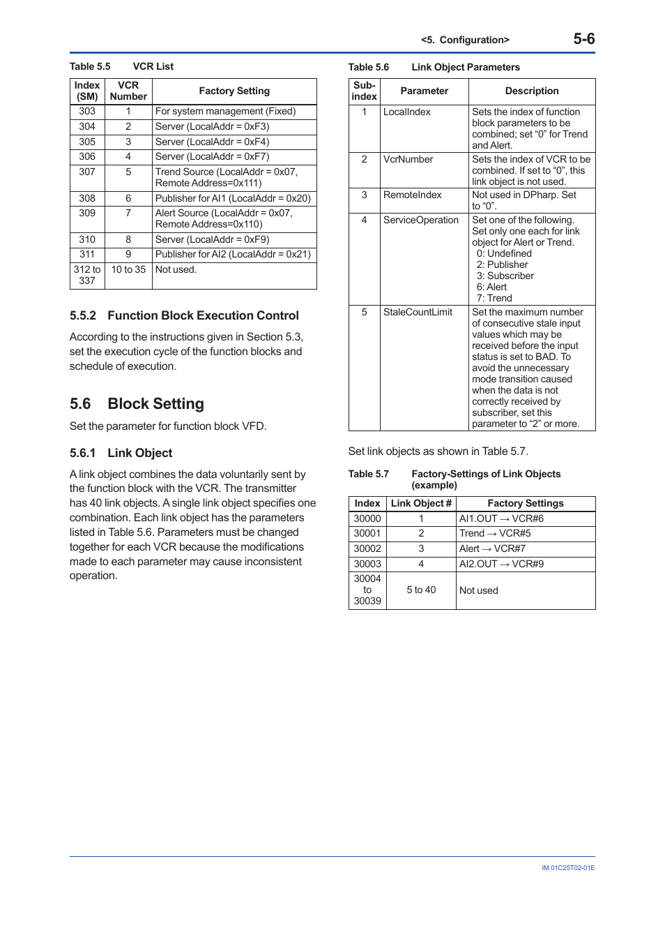 2 function block execution control, 6 block setting, 1 link object | Function block execution control -6, Block setting -6 5.6.1, Link object -6 | Yokogawa EJX930A User Manual | Page 35 / 170