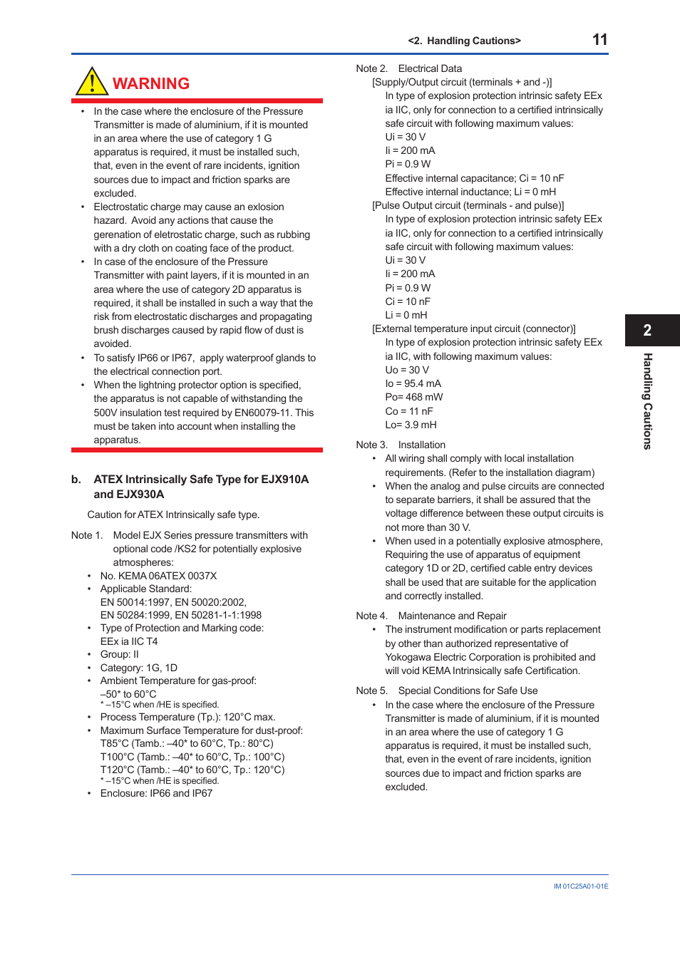 Warning | Yokogawa EJX115A User Manual | Page 13 / 52
