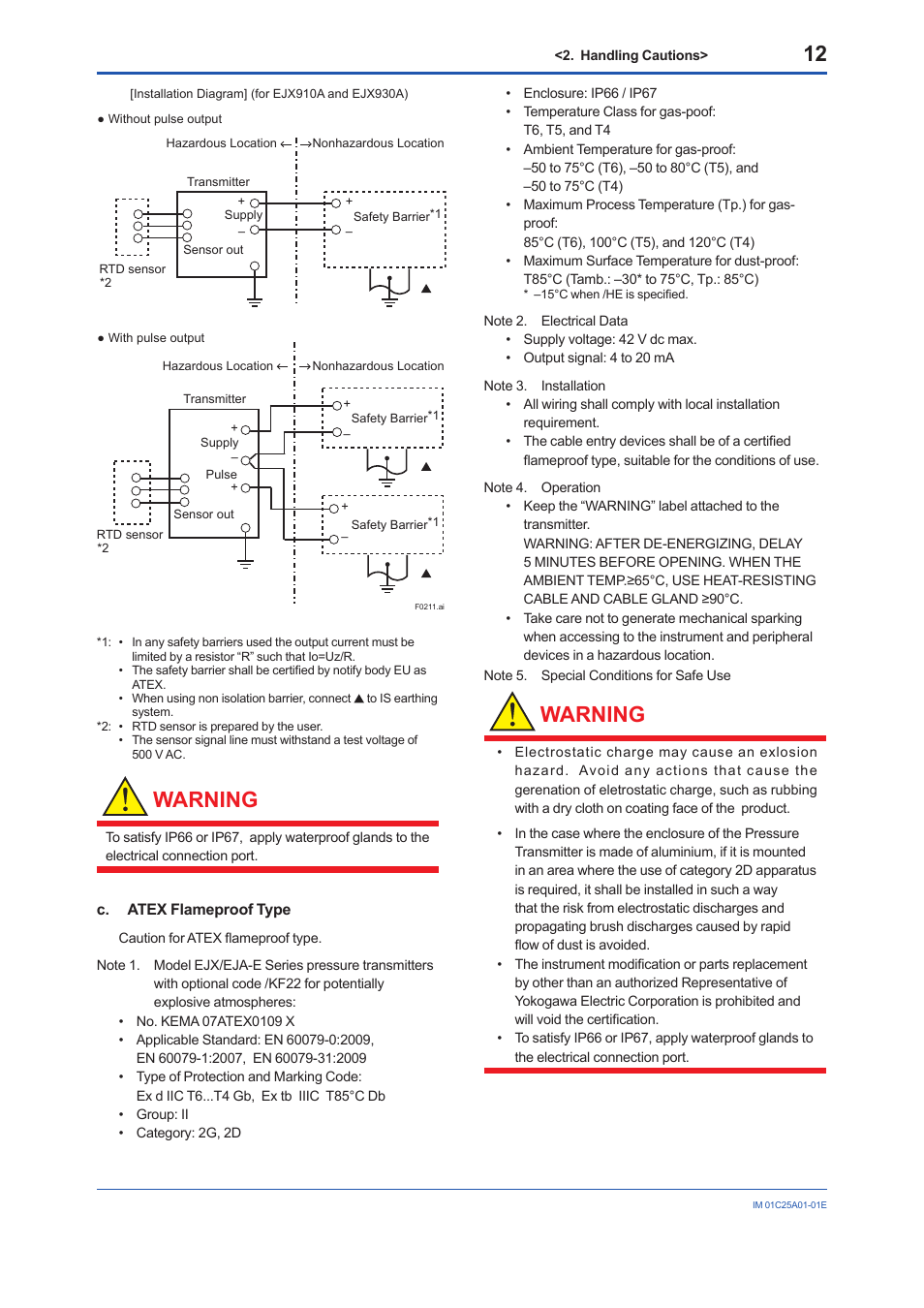 Warning | Yokogawa EJX115A User Manual | Page 14 / 52
