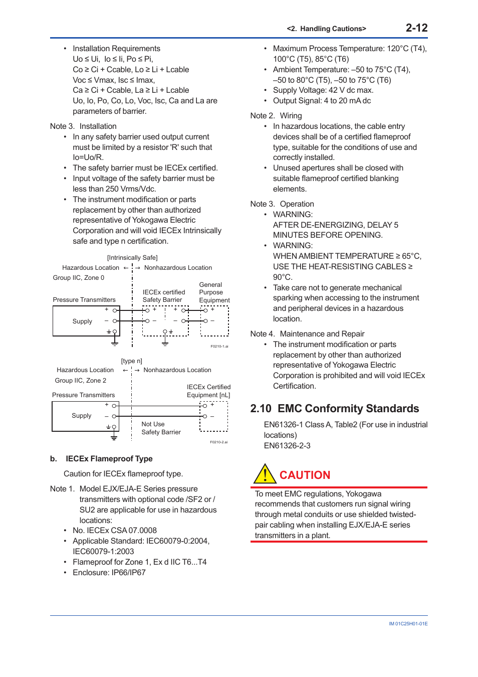 10 emc conformity standards, Emc conformity standards -12, Caution | Yokogawa EJX118A User Manual | Page 20 / 64
