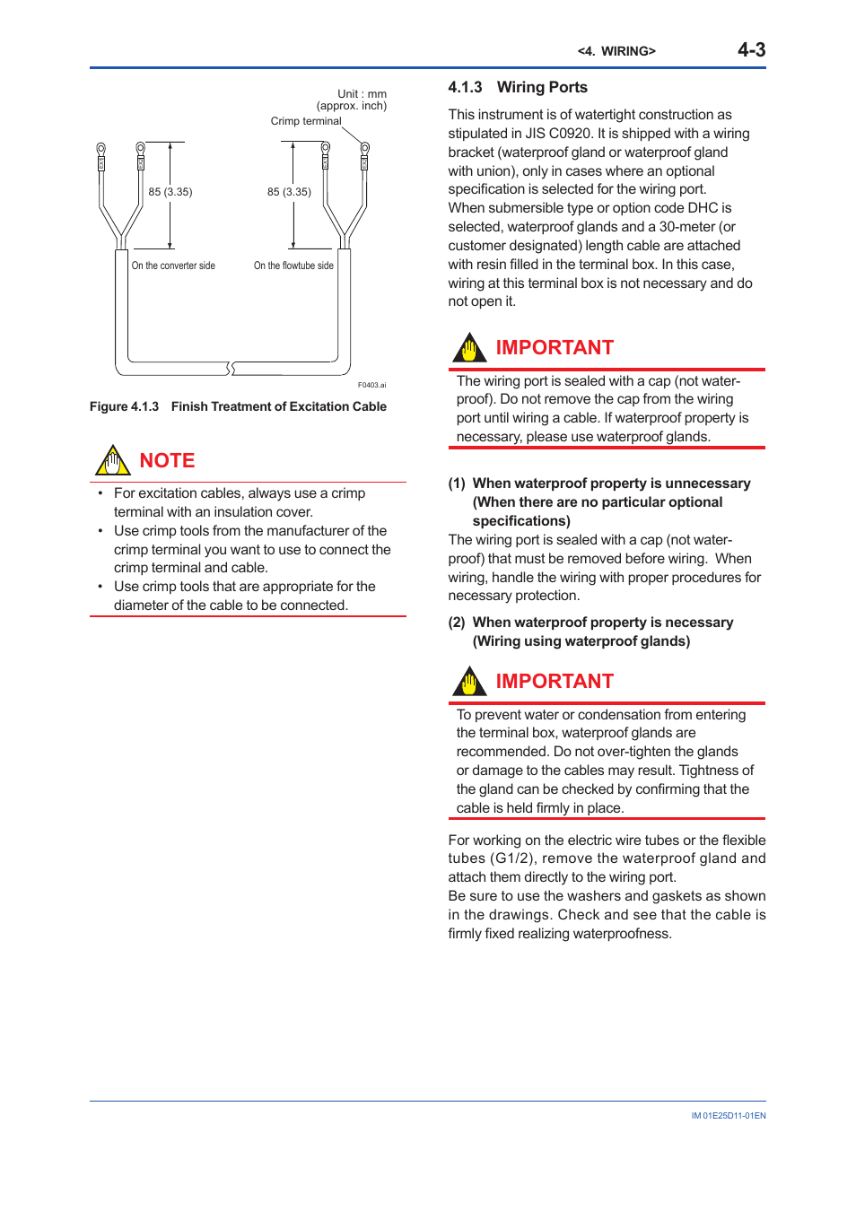 3 wiring ports, Wiring ports -3, Important | Yokogawa ADMAG AXW User Manual | Page 22 / 52
