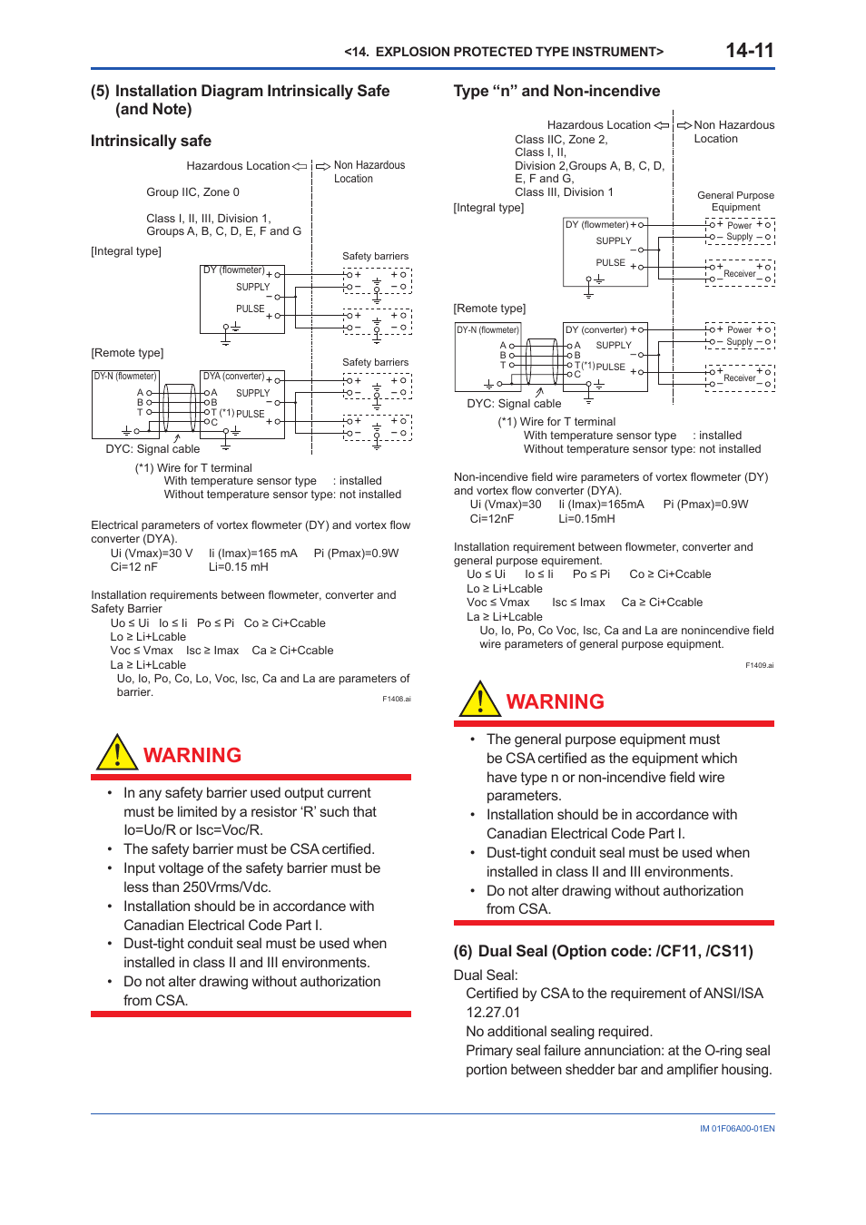 Warning, Type “n” and non-incendive | Yokogawa digitalYEWFLO (DY) User Manual | Page 162 / 173