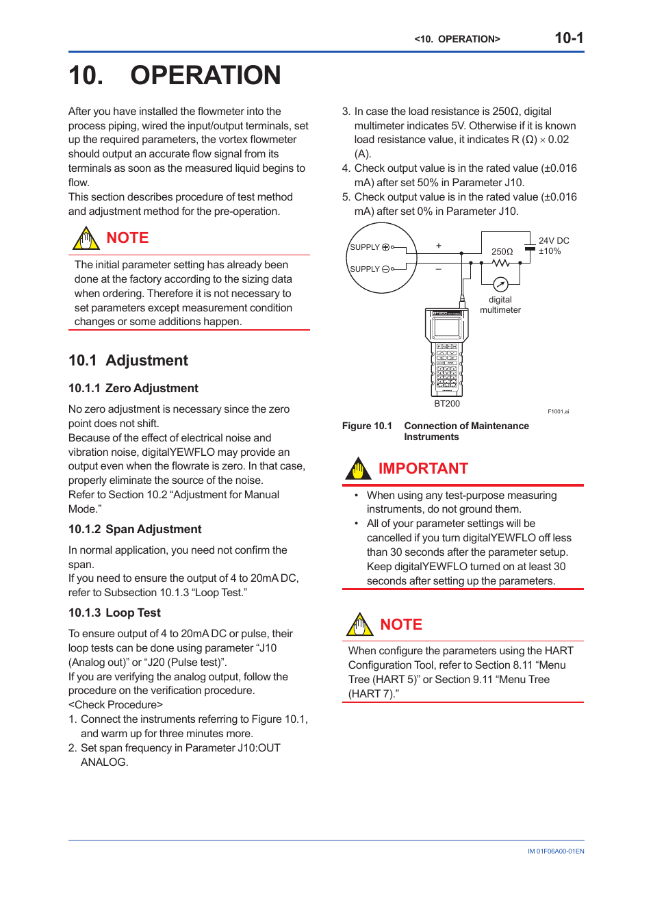 Operation, 1 adjustment, 1 zero adjustment | 2 span adjustment, 3 loop test, 1 zero, Adjustment, 2 span, 3 loop, Test | Yokogawa digitalYEWFLO (DY) User Manual | Page 95 / 173
