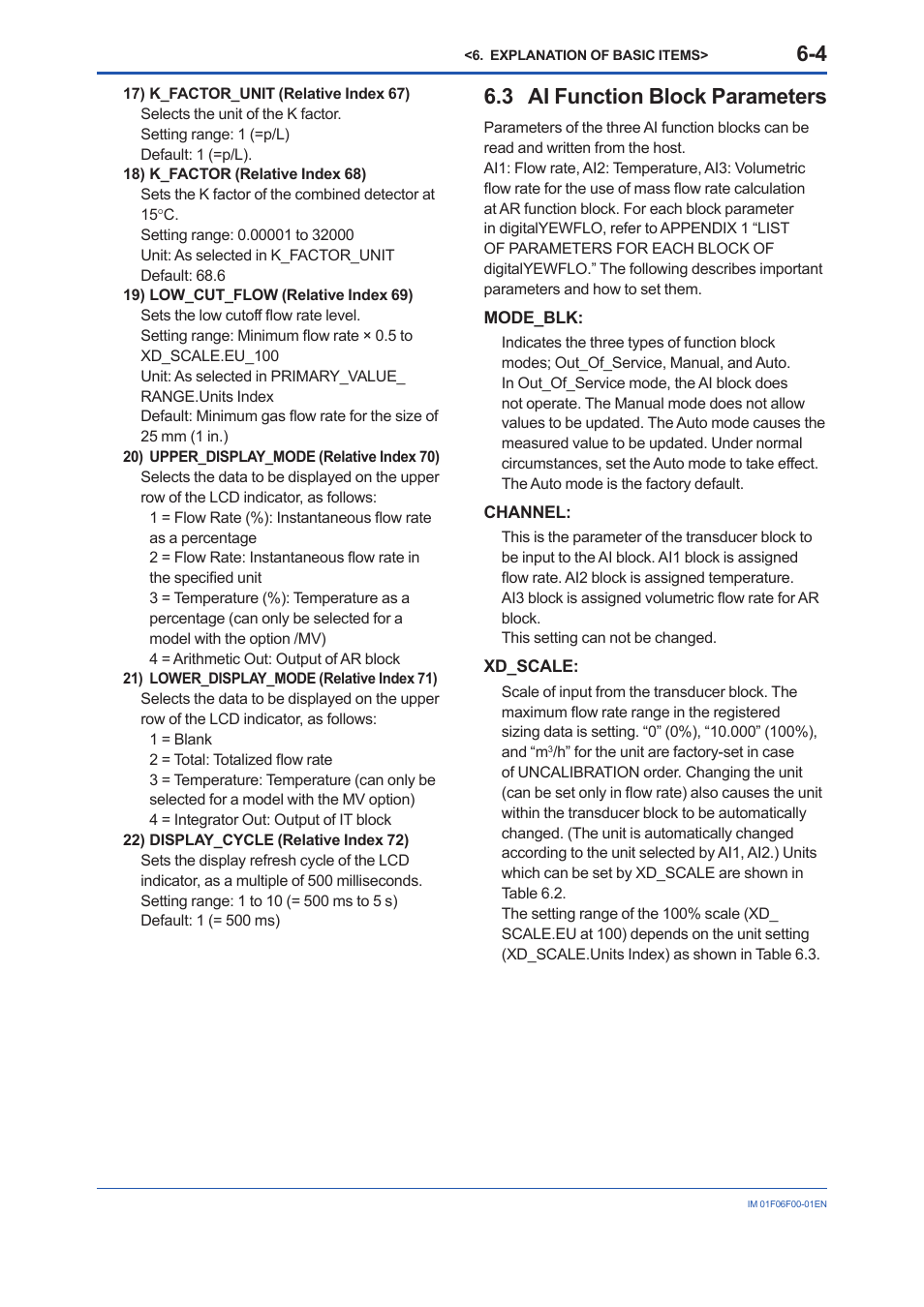 3 ai function block parameters, Ai function block parameters -4 | Yokogawa digitalYEWFLO (DY-FF) User Manual | Page 35 / 168