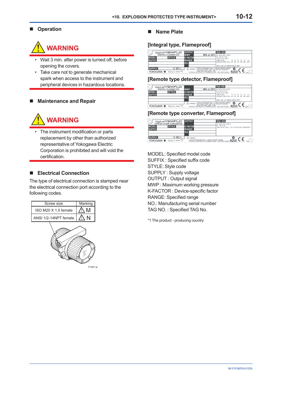 Warning | Yokogawa digitalYEWFLO (DY-FF) User Manual | Page 61 / 168