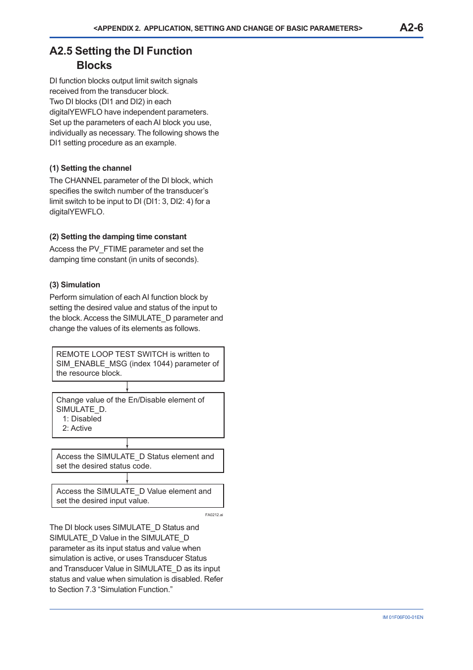 A2.5 setting the di function blocks, A2-6 | Yokogawa digitalYEWFLO (DY-FF) User Manual | Page 80 / 168