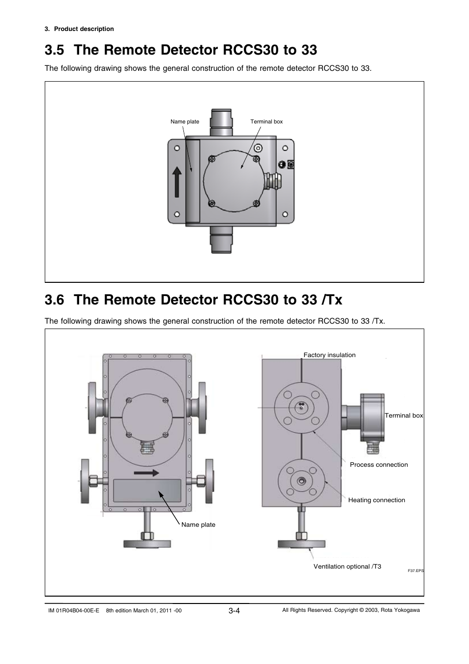 5 the remote detector rccs30 to 33, 6 the remote detector rccs30 to 33 /tx, 5 the remote detector rccs30 to 33 -4 | 6 the remote detector rccs30 to 33 /tx -4 | Yokogawa RotaMASS 3-Series User Manual | Page 22 / 254