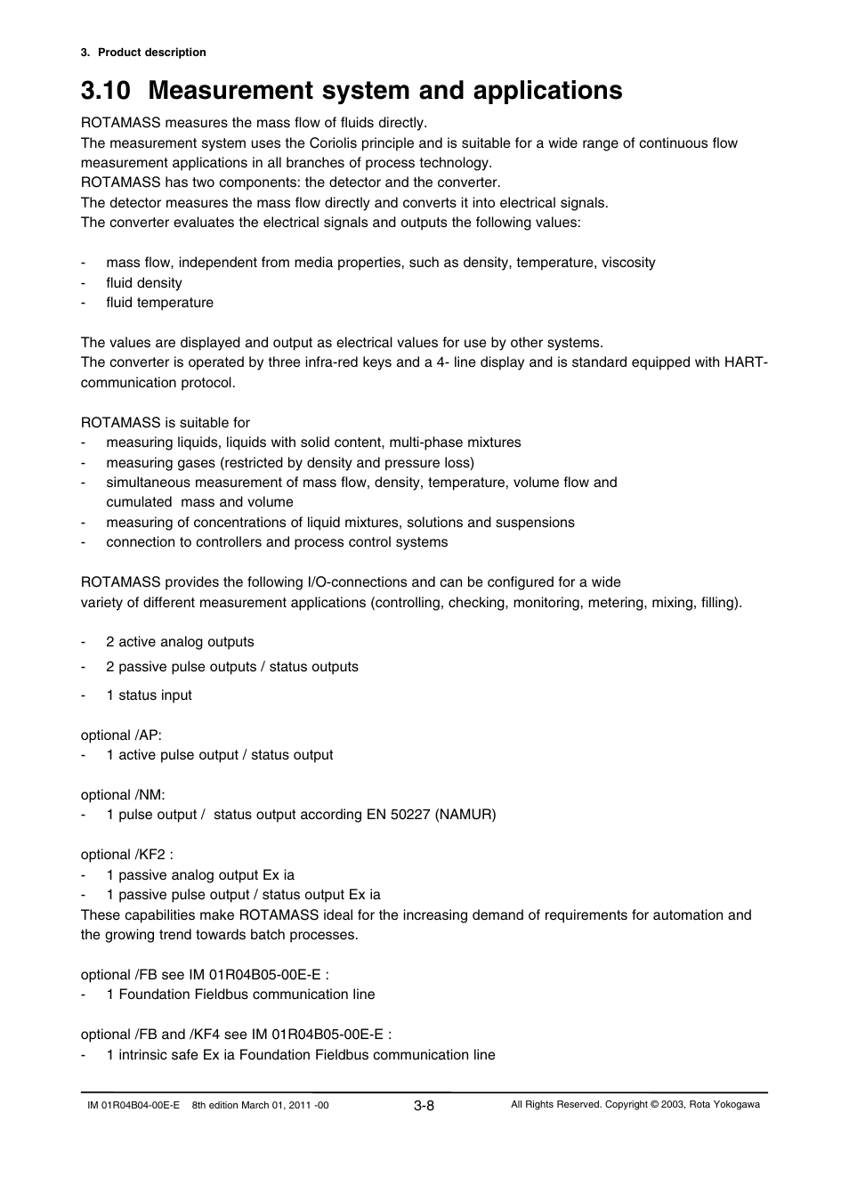 10 measurement system and applications, 10 measurement system and applications -8 | Yokogawa RotaMASS 3-Series User Manual | Page 26 / 254