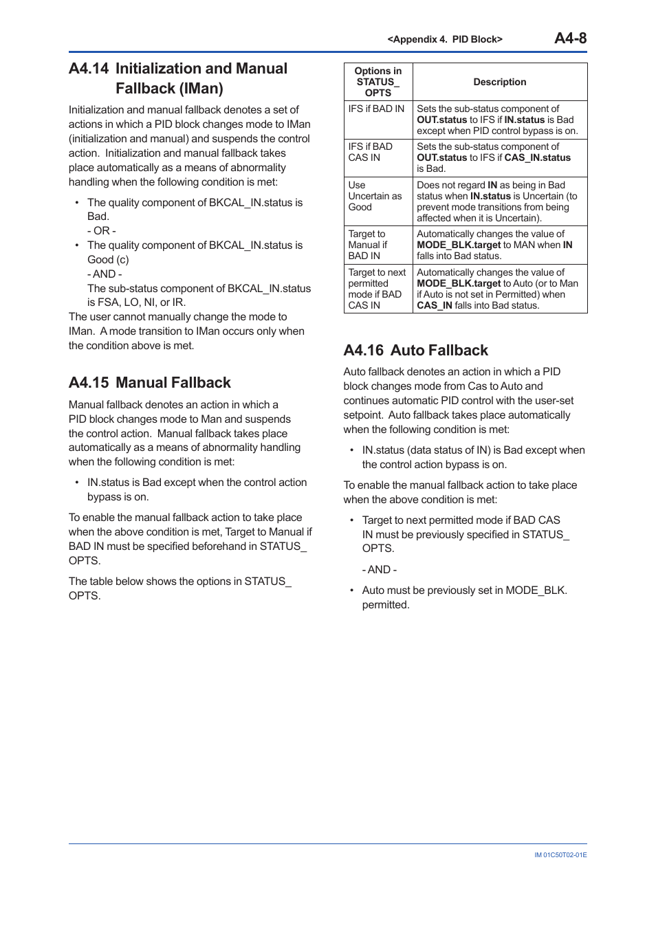 A4.14 initialization and manual fallback (iman), A4.15 manual fallback, A4.16 auto fallback | A4-8 | Yokogawa Wireless Temperature Transmitter YTA510 User Manual | Page 84 / 97
