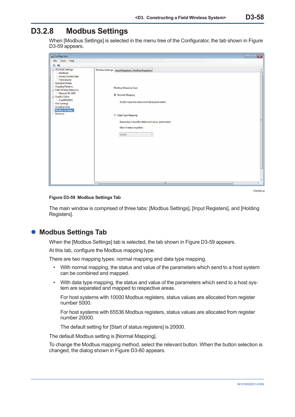 D3.2.8 modbus settings, D3.2.8, D3-58 | Lmodbus settings tab | Yokogawa YFGW410 User Manual | Page 119 / 202
