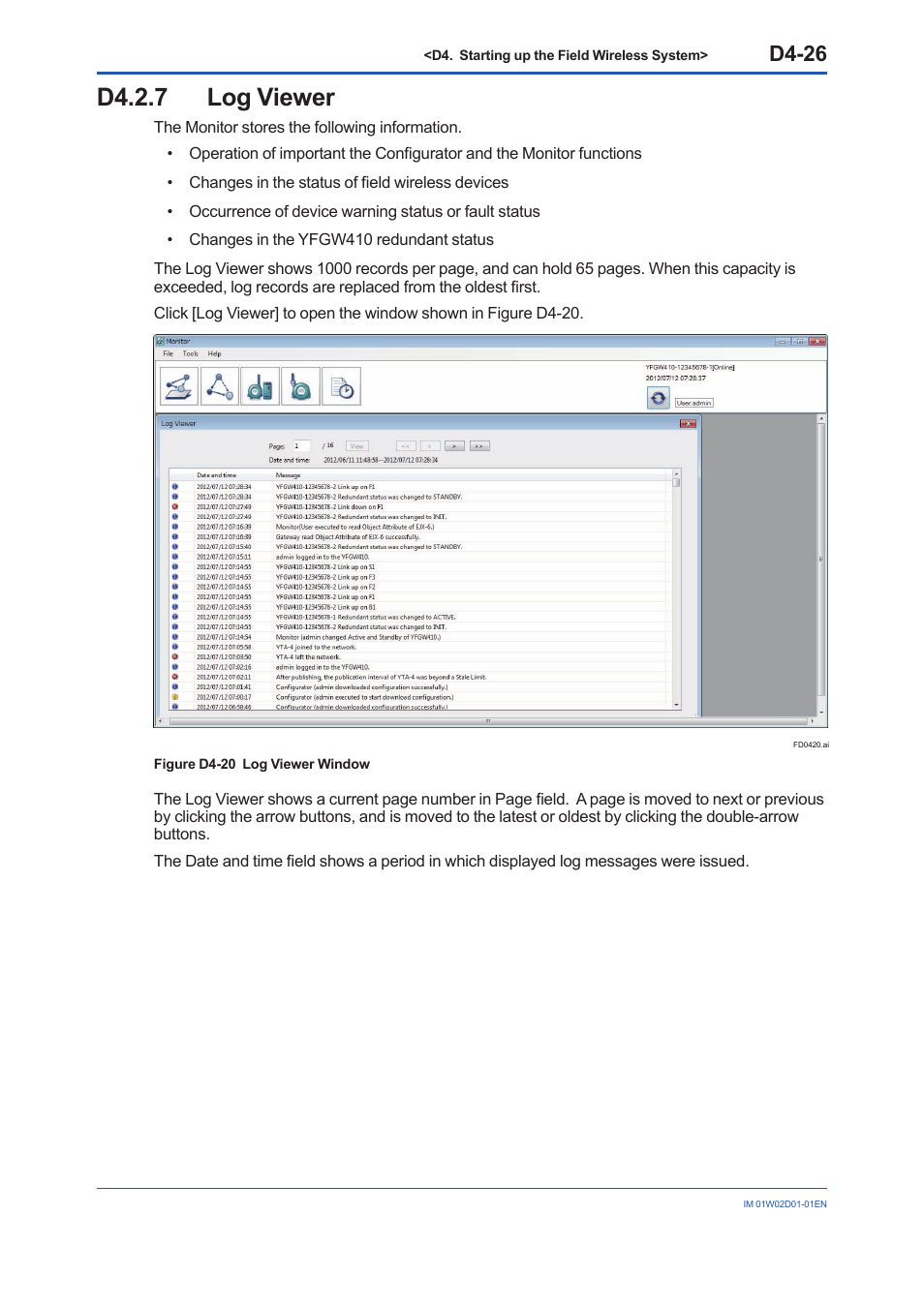 D4.2.7 log viewer, D4.2.7, D4-26 | Yokogawa YFGW410 User Manual | Page 163 / 202