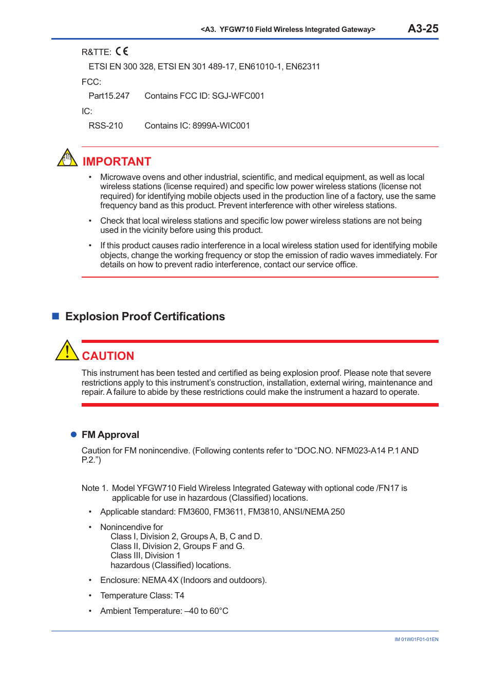 A3-25, Important, Nexplosion proof certifications caution | Yokogawa YFGW710 User Manual | Page 45 / 194