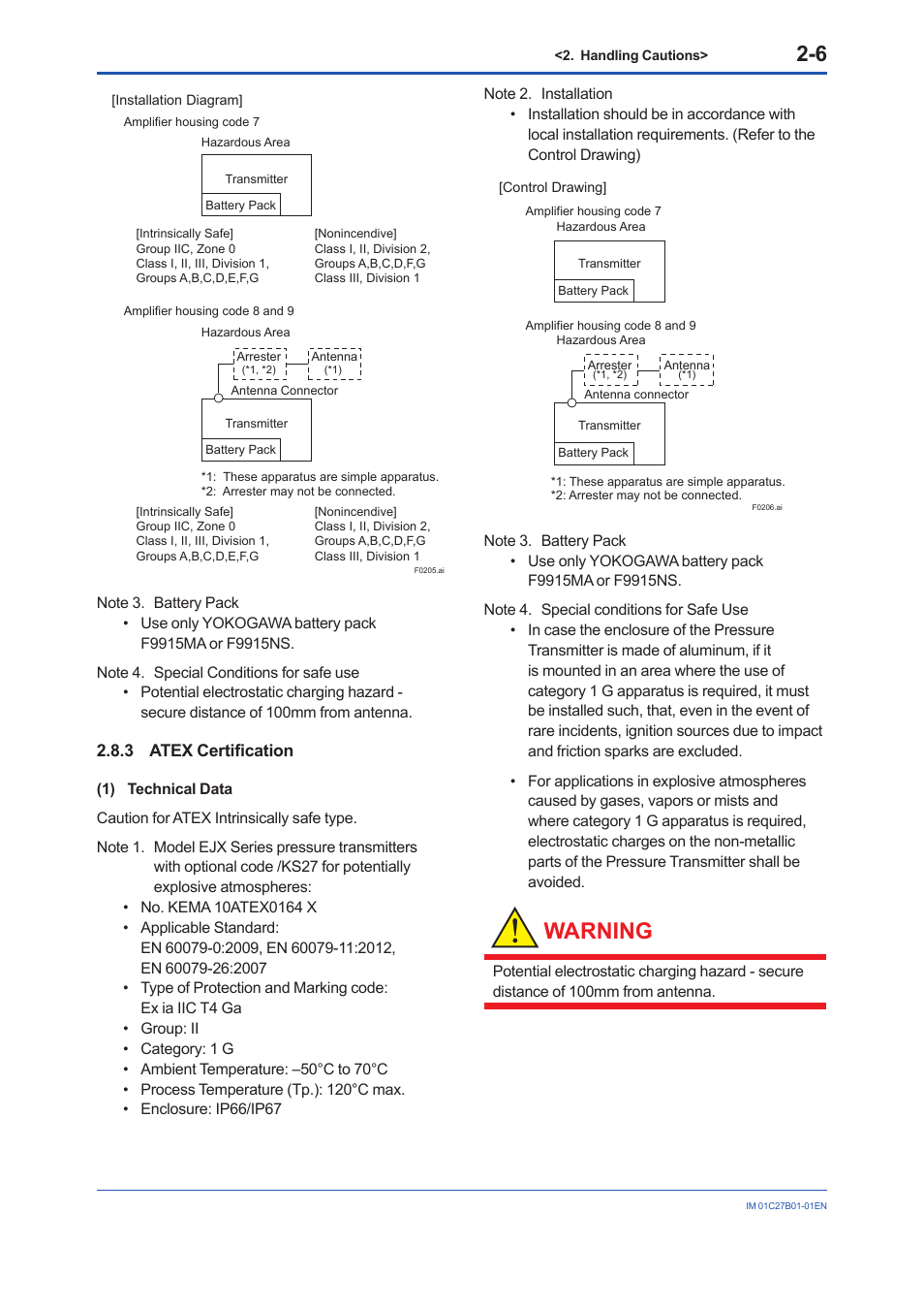 3 atex certification, Atex certification -6, Warning | Yokogawa EJX430B User Manual | Page 14 / 110