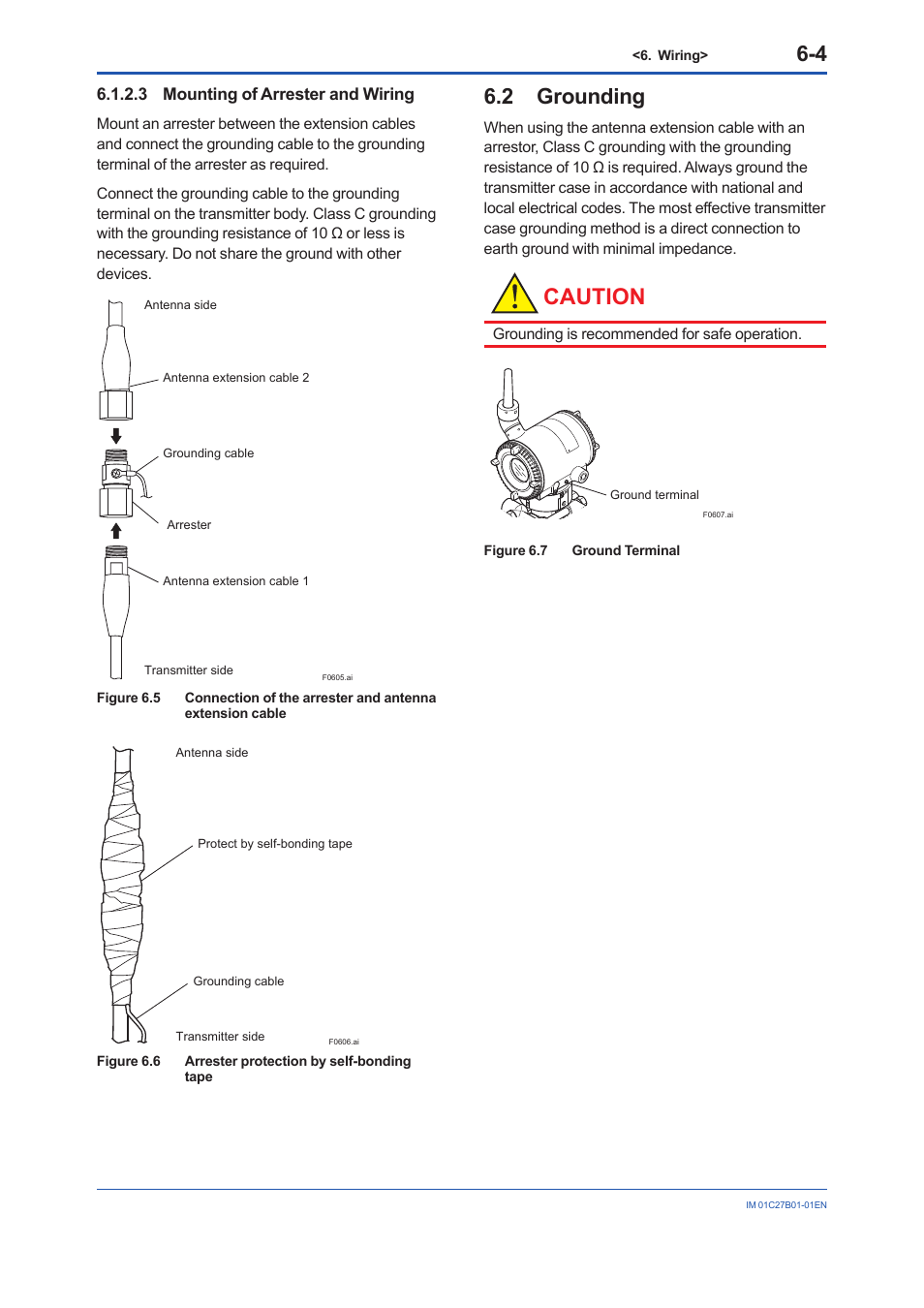 3 mounting of arrester and wiring, 2 grounding, 3 mounting of arrester and wiring -4 | Grounding -4, Caution | Yokogawa EJX430B User Manual | Page 32 / 110