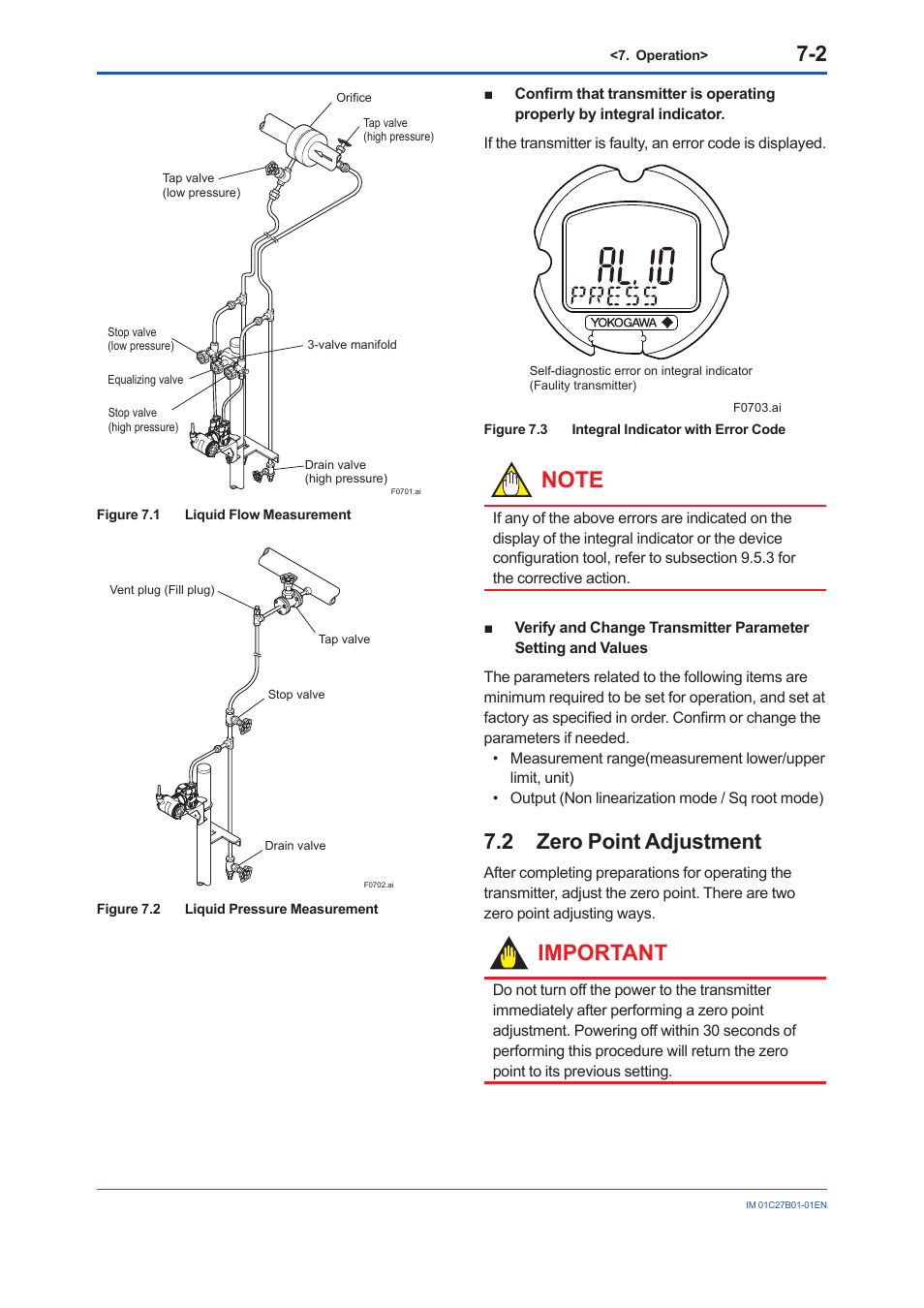 2 zero point adjustment, Zero point adjustment -2, Important | Yokogawa EJX430B User Manual | Page 34 / 110