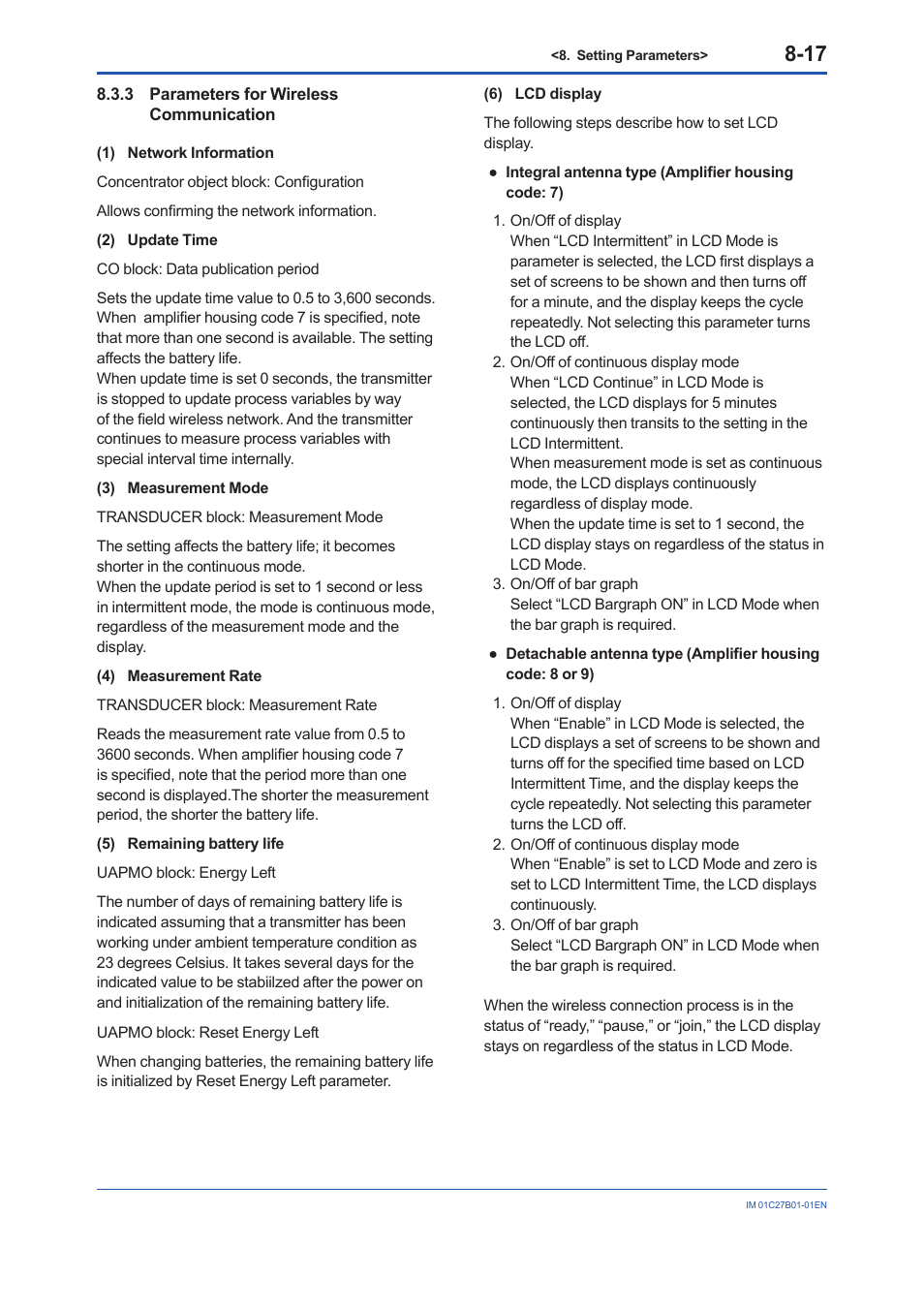 3 parameters for wireless communication, Parameters for wireless communication -17 | Yokogawa EJX430B User Manual | Page 55 / 110