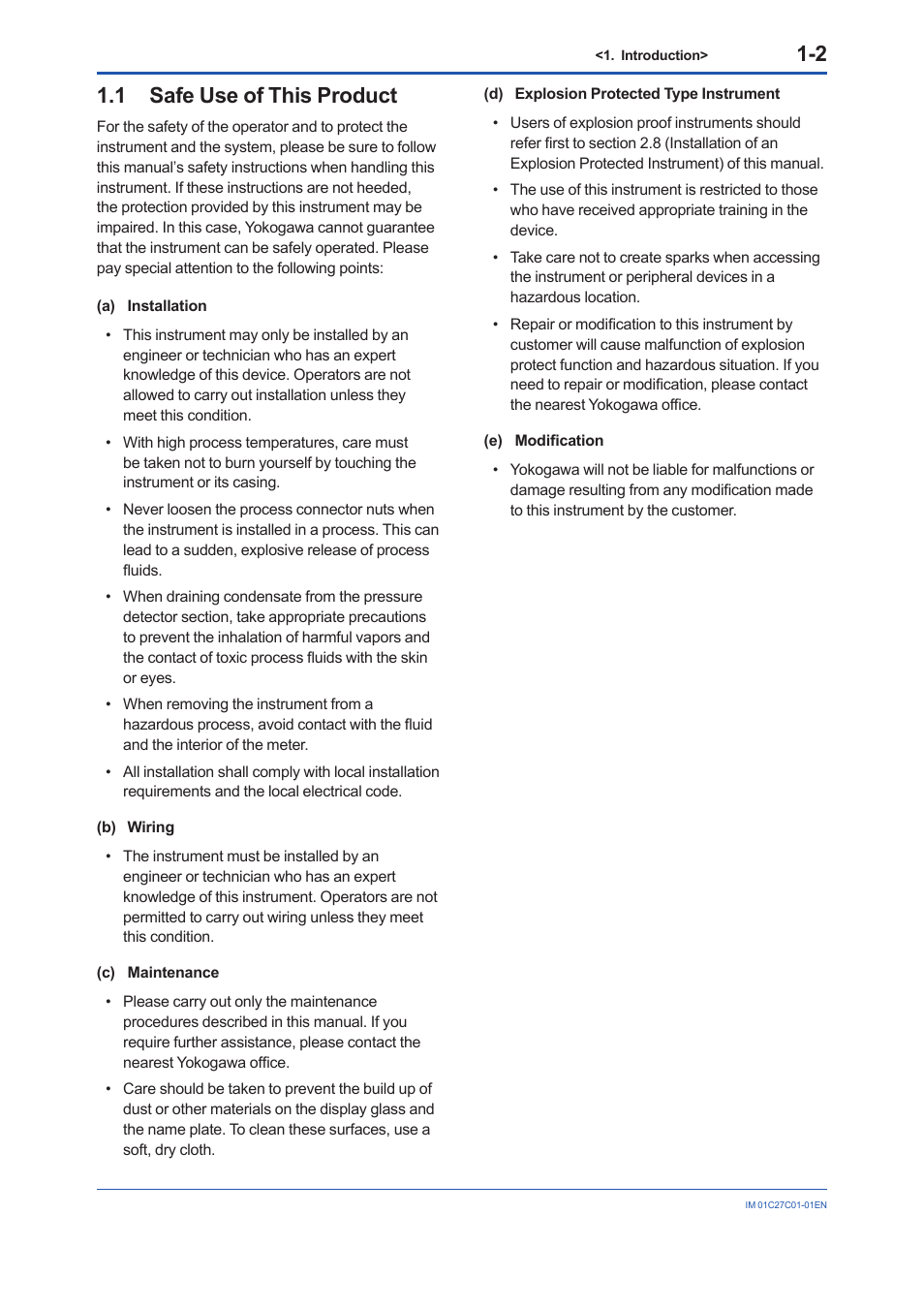 1 safe use of this product, Safe use of this product -2 | Yokogawa EJX210B User Manual | Page 6 / 101